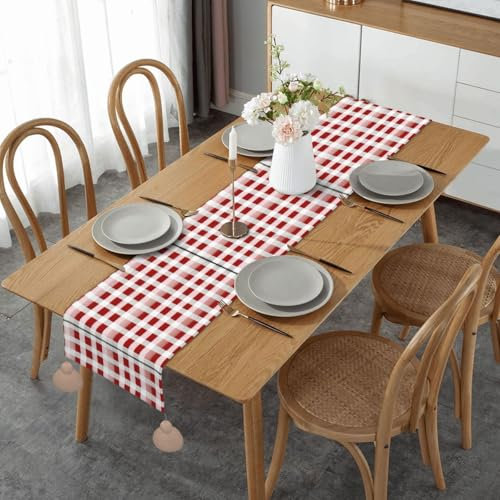 Chemin de table à carreaux rouges et blancs pour table de salle à manger, table de cartes, table basse, mariage, ferme