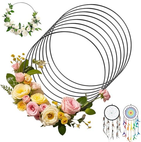 LUXECOVE 8er-Pack 30 cm Schwarze Metallringe, metallringe zum basteln, Metall Ringe deko, hängende Dekoringe, handwerkliche Metallringe für Hochzeit, Partydekoration