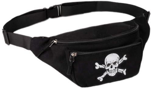 Goldschmidt Kostüme Bauchtasche | Tasche it 3 Reißverschluss-Fächern | Accessoire Kostüm Fasching Karneval (Pirat Totenkopf schwarz)