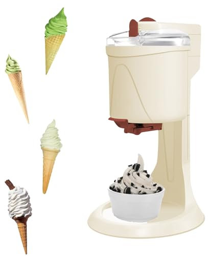 DOJOEUU Machine à crème glacée Molle, Machine à crème glacée Domestique, Mini Machine à crème glacée Molle Automatique aux Fruits de 1 L, Double Agitation, Machine à cône de crème glacée DIY