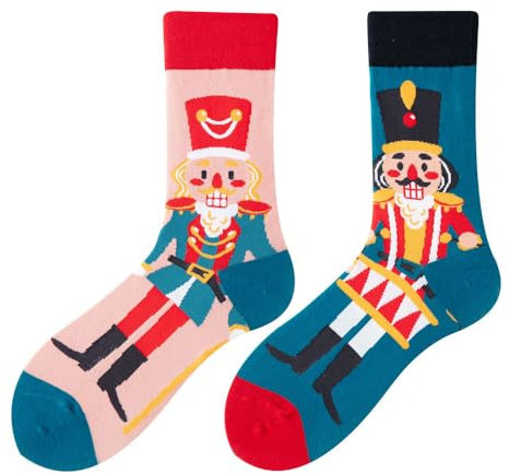 NxnChc Chaussettes Drôles Pour Femmes Et Hommes Unisexe Multi Motifs Casse-noix Animaux Nourriture Sport Art Coton Cadeau Design Asymétrique Gauche-Droite