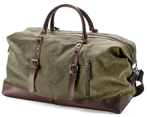 Trendhim Reisetasche Herren | 40L Duffel Bag aus Canvas & braunem Leder | Dänisches Design | Weekender Sporttasche für Reisen, Freizeit & Fitness