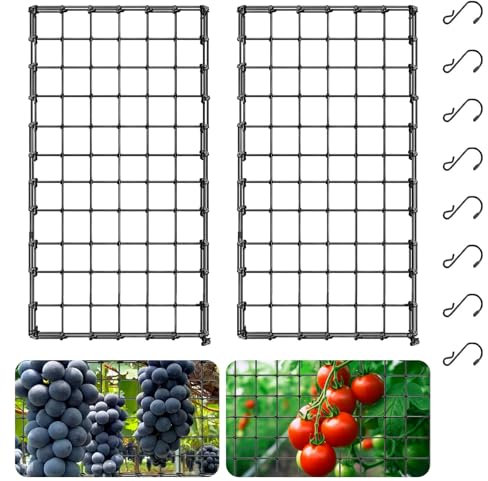 AROMUJOY Scrog Netz 2 Stück, 120x60cm Elastische Pflanzennetz mit 4 Haken, Ranknetz für Kletterpflanzen Gurken, Wachsen Zelt Netz für Gemüse Früchte Blumen