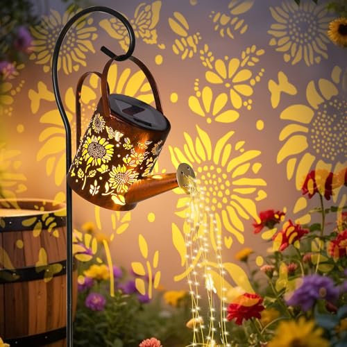LOVERUIS Gartenornamente Solar-Gießkanne mit Sonnenblumenmotiv Solarleuchten für den Außenbereich Wasserdichte Terrassen- und Gartenlaternen Pflanzendekoration Gartenartikel Geschenke
