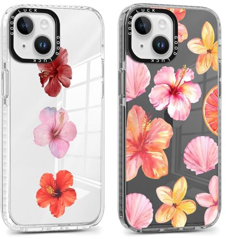 Foonary 2 Pack Transparent Flowers Shell Print Phone Case for iPhone 14/iPhone 13 6.1,Soft Silicone Floral Design Aesthetics Pattern Cases,Shockproof Bumper Protector Cover,Girls Women for iPhone 14