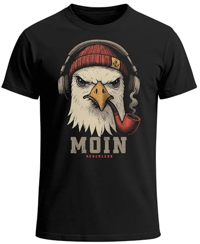 Neverless® Herren T-Shirt Moin Schriftzug Gorilla Möwe Musik Aufdruck Brustprint Printshirt Fashion Streetstyle