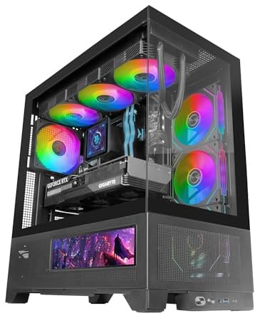 Mars Gaming MC-LCDX, Case Gaming ATX, Schermo IPS 9.16 e Connessione HDMI, Vetro Temperato Continuo, Pannello Inferiore Full Mesh, Doppia Camera, Supporto Raffreddamento Liquido fino a 360mm, Nero