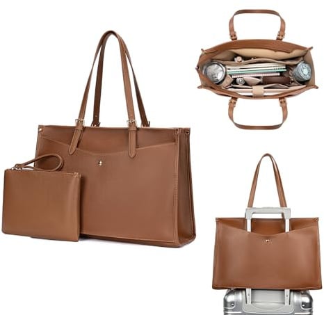 BAGOK Laptoptasche Damen 15,6 Zoll – Große Handtasche/Shopper, leichte PU-Leder-Schultertasche & Aktentasche mit extra gepolstertem Laptopfach – für Büro/Business/Uni/Schule