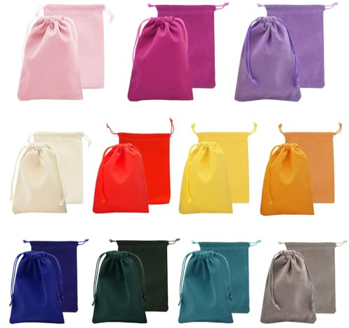 Hyacinthy 22 Stück Schmuckbeutel,11 Farben Samt-Schmuckbeutel, Samtbeutel mit Kordelzug, Adventskalender Säckchen zum Befüllen, Klein Stoffbeutel für Schmuck Weihnachten Geburtstag-10x13.5 cm