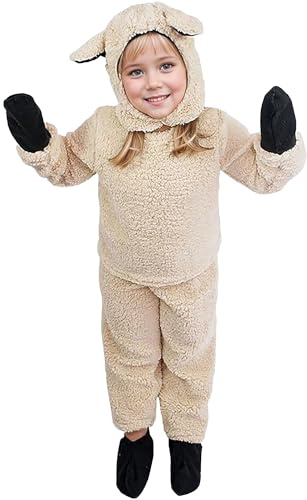 Anuedgis Niedliches Schaf-Kostüm für Kinder, mit Hut, Handschuhen, Socken für Bauernhof, Cosplay, Mottoparty und Verkleidung, Aprikosen-Schaf, Größe S