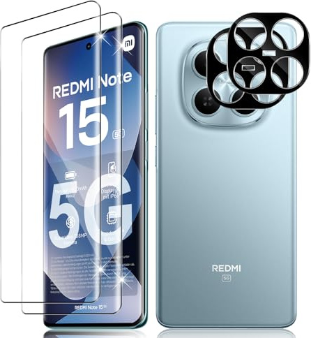 Vanrain Verre Trempé pour Xiaomi Redmi Note 15 5G/POCO M8 5G, 2+2 Pièces Protection écran et Caméra Arrière Protecteur, 9H Dureté Film Protection Écran Haute Définition Résistant aux Rayures