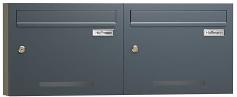 Zedelmaier Briefkastenanlage für Mehrfamilienhaus, 2er-Set, personalisiert | Wetterfester Wandbriefkasten, DIN C4, je 4 Schlüssel, Lasergravur, Edelstahl-Namensschild, 37,5 x 30 x 10,5 cm, Anthrazit