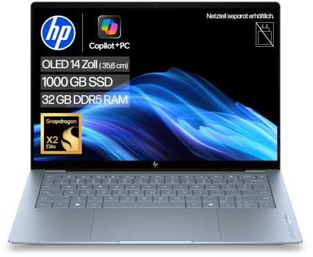 HP OmniBook Ultra, 14 3K OLED Touch, Snapdragon X2 Elite, 32GB RAM, 1TB | Premium-KI-Notebook mit Touchdisplay, 85 NPU TOPs für kreative Projekte & produktives Arbeiten - kein Netzteil, QWERTZ, Blau