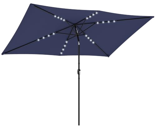 Outsunny Sonnenschirm LED Solar Knickbar ca | Balkonschirm Mit Kurbel, Schutzhülle, UV Schutz, Drehbar, Gartenschirm Rechteckig, Marktschirm Für Garten Balkon Terrasse