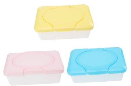 Boîte à Lingettes pour Bébé Portable Réutilisable 3 Pièces en Plastique | Boîte Hermétique, Légère et Facile à Nettoyer, pour Poussette et Table, Design Simple, Lot de 3 Couleur Aléatoire