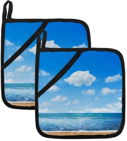 Topflappen für Küche, Sea Beach Blue Sky Topflappen Backen zum Kochen Grillen, 2-teiliges Set
