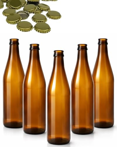 made in home - Braune Glasflasche 500 ml – Bierflasche aus Glas, wiederverwendbar, UV-Schutz, für Bier, Cider & Fermentation – mit Kronkorken 26 mm (30)