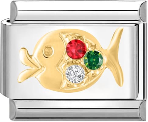 Quiges - 9mm Italian Style Charm Modul Edelstahl zirkonia Fisch für Italienische Armbänder