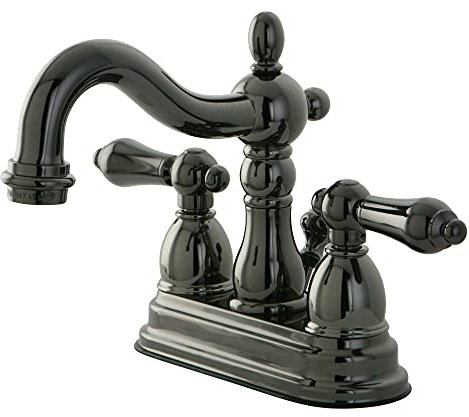 Kingston Brass NB1600AL Water Onyx 4 inch Centerset Lavatory Faucet with Brass Pop-up Drain, Black Stainless Steel