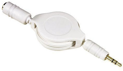 Ex-Pro® White Retractable Extension Cable, 3.5mm Jack to 3.5mm Socket [Gold plated]