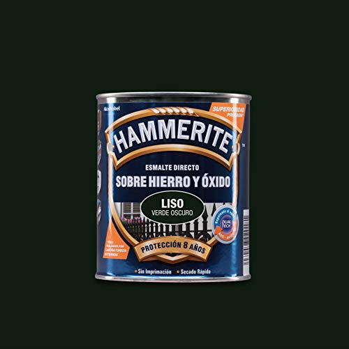 Hammerite Esmalte directo sobre hierro y óxido, Liso Brillante, Color Verde Oscuro, 750 ml (Paquete de 1)