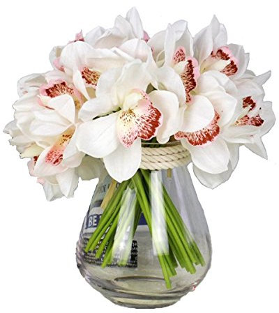 Künstliche Cymbidium-Orchidee, Latex, fühlt sich echt an, für Hochzeit, Urlaub, Brautstrauß, Zuhause, Party, Dekoration, Brautjungfer, Weiß, 12 Stück