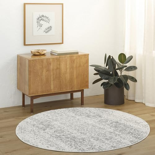 Livabliss Syracusa Vintage Rug - Area Rugs for Living Room 160 cm, Bedroom - Scandi Neutral Rugs, Traditional Patterned Boho Style, Natural Easy Care Pile - Large Rug, Grey and Beige