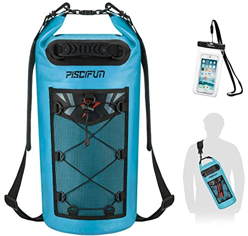 Piscifun Wasserdichter Dry Bag Rucksack 10L 20L 30L 40L Schwimmender Trocken-Rucksack mit wasserdichter Handyhülle für Wassersport - Angeln, Bootfahren, Kajakfahren, Surfen, Rafting, Geschenke für