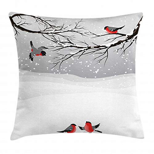 ABAKUHAUS Winter Kissenbezug, Winter Cartoon Vögel, Digitaldruck Wasser Resistent Farbfest mit Reißverluß und Waschbarer Kissenhülle, 40 x 40 cm, Schwarz Grau