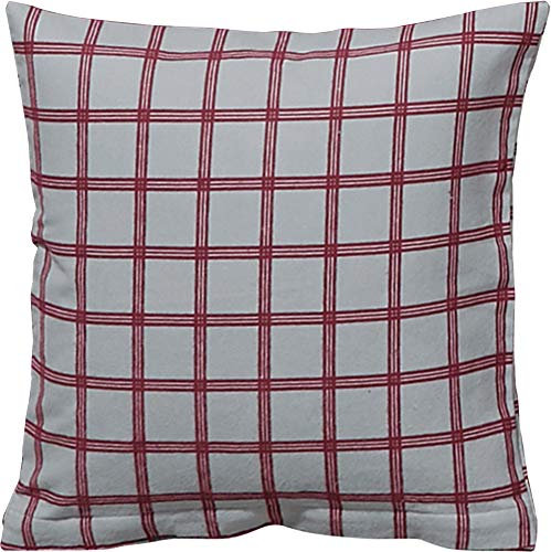 Erwin Müller Flanell Kuschel-Kissenbezug, Kissenhülle Karo rot Größe 40x40 cm - für kalte Nächte, flauschig weich, temperaturausgleichend, mit Reißverschluss