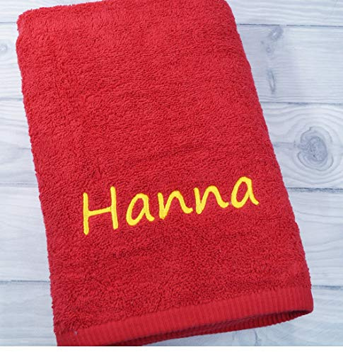 Generisch ★ Handtuch mit Namen Bestickt ★ Duchtuch ★ Geschenk ★ Badetuch ★ 500 g/m2 ★ (Rot, 50 x 100 cm)