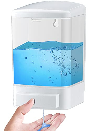 IEALODS Manueller Seifenspender zur Wandmontage, für Flüssigkeitsbehälter, Shampoo, Gel, Kunststoff, 1000 ml, Weiß und Transparent