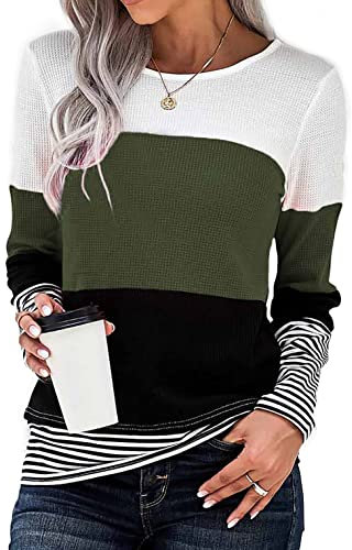 NEYOUQE T-Shirt Femme Manches Longues en Coton Haut Chic Élégant Oversize Grande Taille jusqu'à XXL Automne/Hiver 2025 Vert L