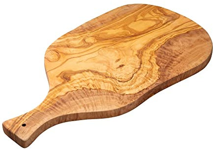 Erreke Tabla de Cortar de Madera Olivo Natural, Pieza Única, Tabla Cocina para Servir, Picar, Carne Barbacoa Queso Pan (53 cm, con Mango)