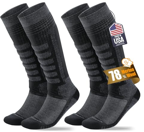 SAMSOX 2-Pair Merino Wool Ski Socks, Gray/Black L