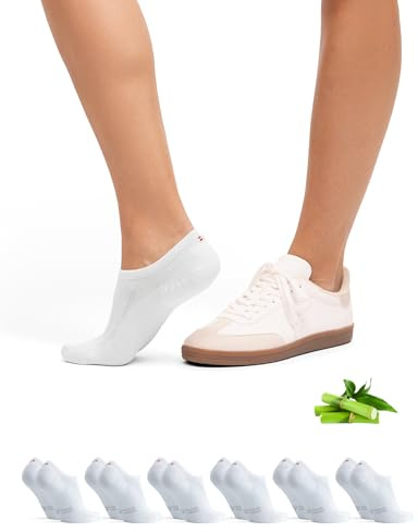 DANISH ENDURANCE Chaussettes Invisibles en Bambou, Lot de 6, Blanc, 39-42