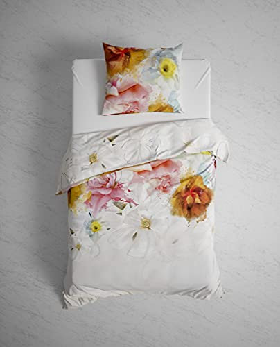 Heckett & Lane Twill Bettwäsche 155x220 cm Blumen Flowerpower Blüten rot Janice