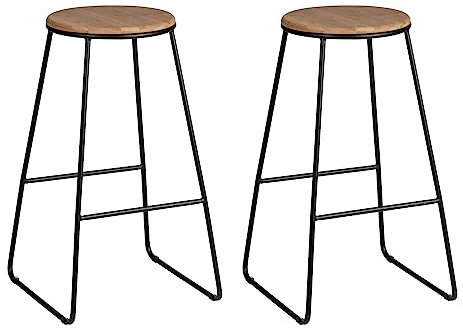 WENKO Barhocker Loft, 2er Set Barstühle aus nachhaltigem Bambus & stabilem Metall, Cooles Industrial Design für Kücheninsel, Bar & Stehtisch, je 42 x70 x 42 cm, Schwarz matt/Natur