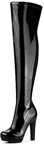 Allegra K Chunky Overknee-Stiefel aus Lackleder für Damen Schwarz 38