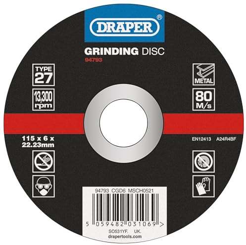 Draper 94793 DPC Metal Grinding Disc, 115 x 6 x 22.23mm