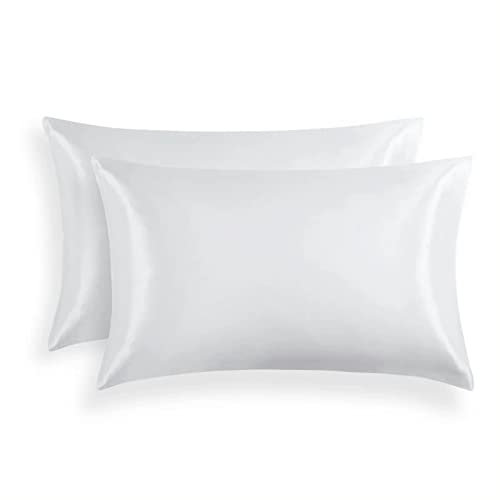 CHAMEEN Kissenbezug 2er Set Weiß Seidig Tencel Kopfkissenbezug Weich und Atmungsaktiv 40x80 mit Reißverschluss kühlender Kissenhülle