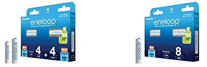Panasonic eneloop, Ready-to-Use NI-MH Akku, 8er-Pack mit 4 AA & 4 AAA & Ready-to-Use NI-MH Akku, AA/Mignon, 8er-Pack, verbesserte Kapazität: min 2000 mAh, 2100 Ladezyklen