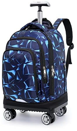 FEEIMOL Rucksack mit Rollen Reise Handgepäck mit Drehbaren Rollen, Laptoptasche mit Rollen für Jungen Mädchen (Blau)