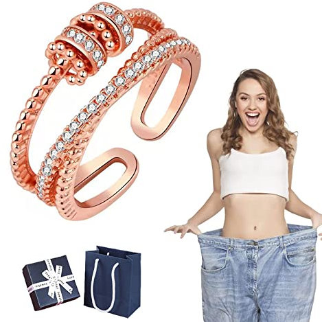 Jansio Threanic Triple-Spin Ring, Jansio Ring, Jansio Triple-Spin Ring, Feelief Self-Soothing Ring, Feelief Zirconica Triple Fidget Ring, Adjustable Moissanite Spinner Ring for Women (Rose Gold)