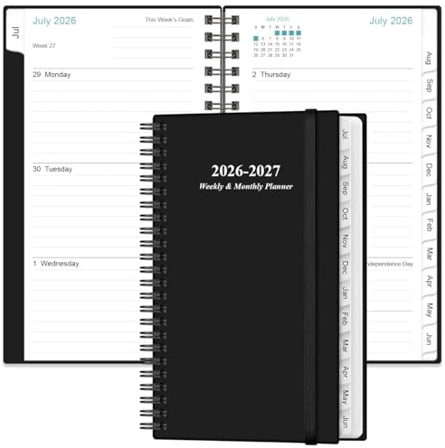 2024-2025 Pocket Planner/Calendar - A6 Weekly Monthly Planner, July 2024 - June 2025, 3.75 x 6.75 with Flexible Cover, Tabs, Strong Twin-Wire Binding, Inner Pocket, Black