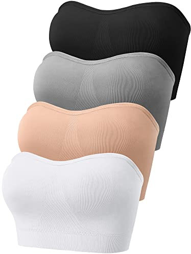 Geyoga 4er Pack Damen Gepolsterte Bandeau BHS mit Rutschfestem Innenfutter, Nahtlose Trägerlose BHS (as3, Alpha, l, Regular, Regular, Klassische Farbe)
