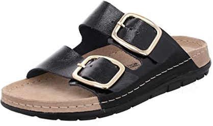 Rohde Damen Pantolette Lackleder Schnalle Memoryfußbett Rodigo-D 5877, Größe:40 EU, Farbe:Schwarz
