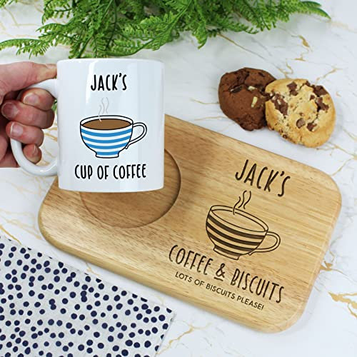 eBuyGB Personalised Coffee & Biscuits Board & Cup of Coffee Mug Set, Father's Day, Birthday Gift for Dad, Grandad, Friend - Any Name