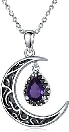 VONALA Halbmond-Halskette, Sterlingsilber keltische Mond-Halskette Amethyst-Mond-Halskette lila Mond-Anhänger Mond-Schmuck Geschenke für Frauen und Mädchen Geburtstag