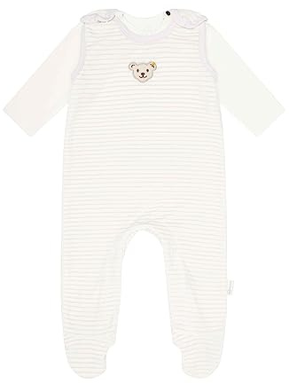 Steiff Unisex Baby Set Strampler mit Fuss + T-Shirt Langarm Baby Wellness, gestreift